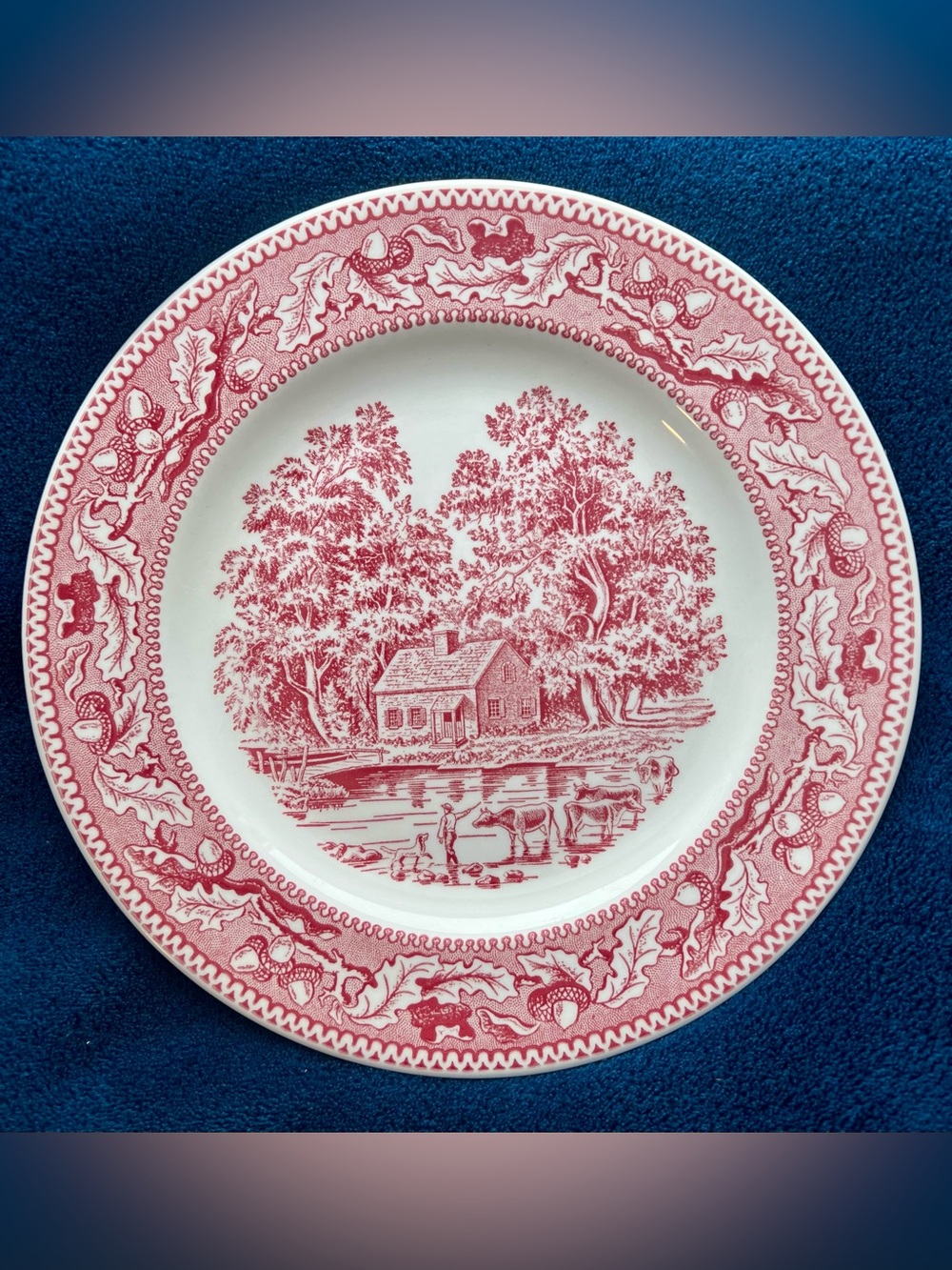 Vintage Royal Ironstone Memory Lane Red Transferware Farmhouse Serving Plate